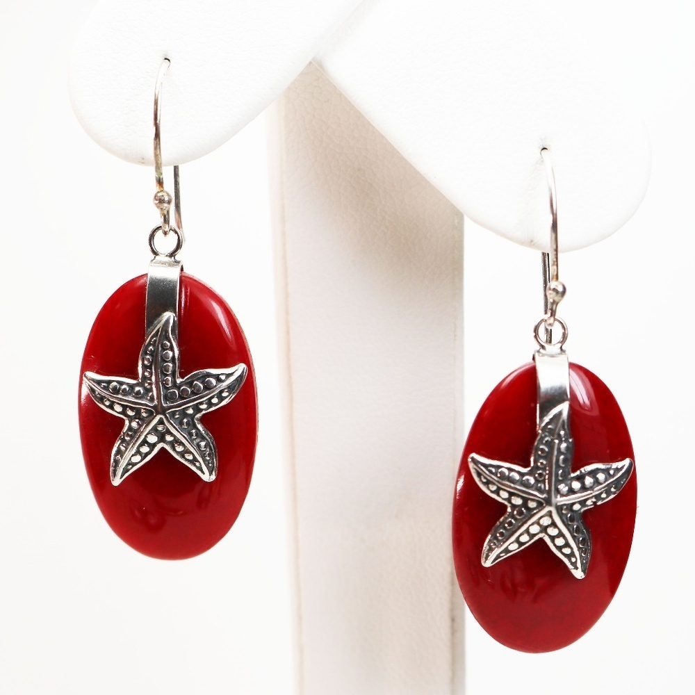 Nautical Coral *signed* Sterling Silver Earrings - Picture 2 of 6